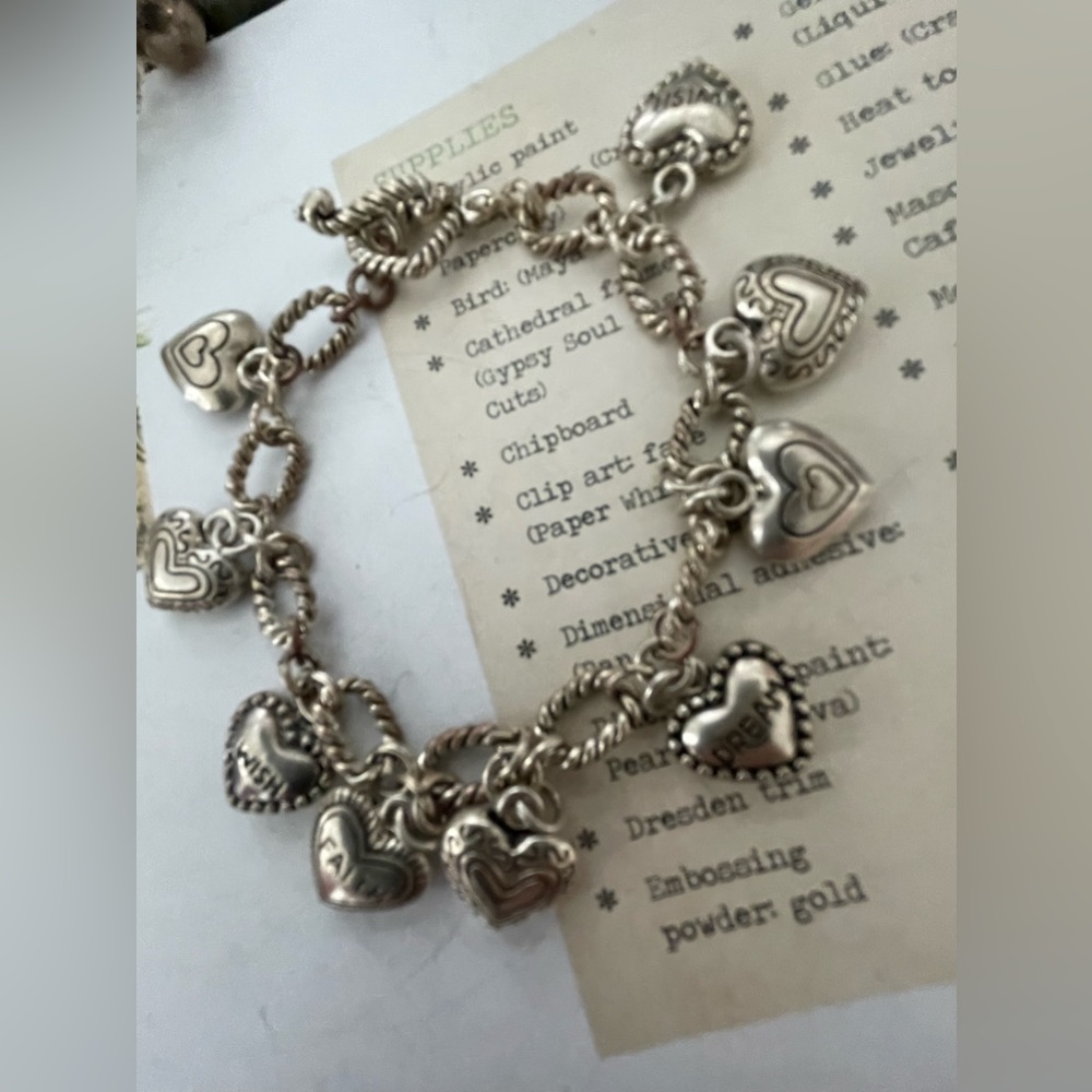 Vintage Heart Charm Silver Bracelet